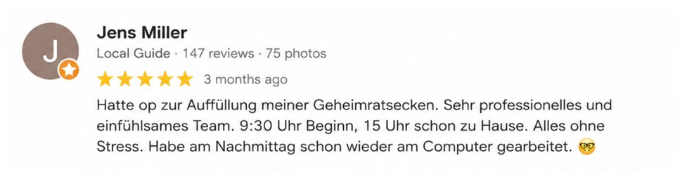 Google patient review 1 for Munich Hair Transplant