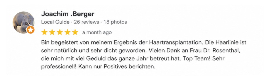 Google patient review 3 for Munich Hair Transplant